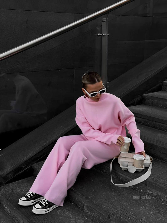 Women's Long Sleeve Sweater Pants Suit