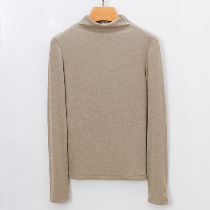 Women's Long Sleeve T-Shirt Cashmere-Like Warm Semi-Turtleneck
