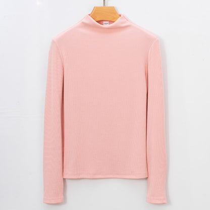 Women's Long Sleeve T-Shirt Cashmere-Like Warm Semi-Turtleneck