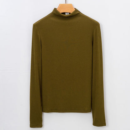 Women's Long Sleeve T-Shirt Cashmere-Like Warm Semi-Turtleneck