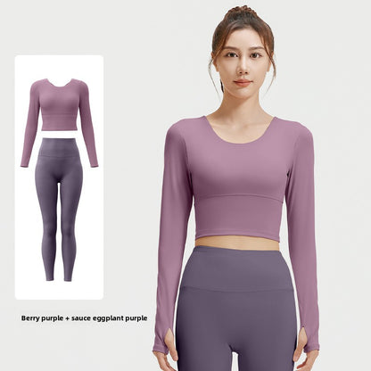Women's Long Sleeve Yoga Set with Built-In Bra