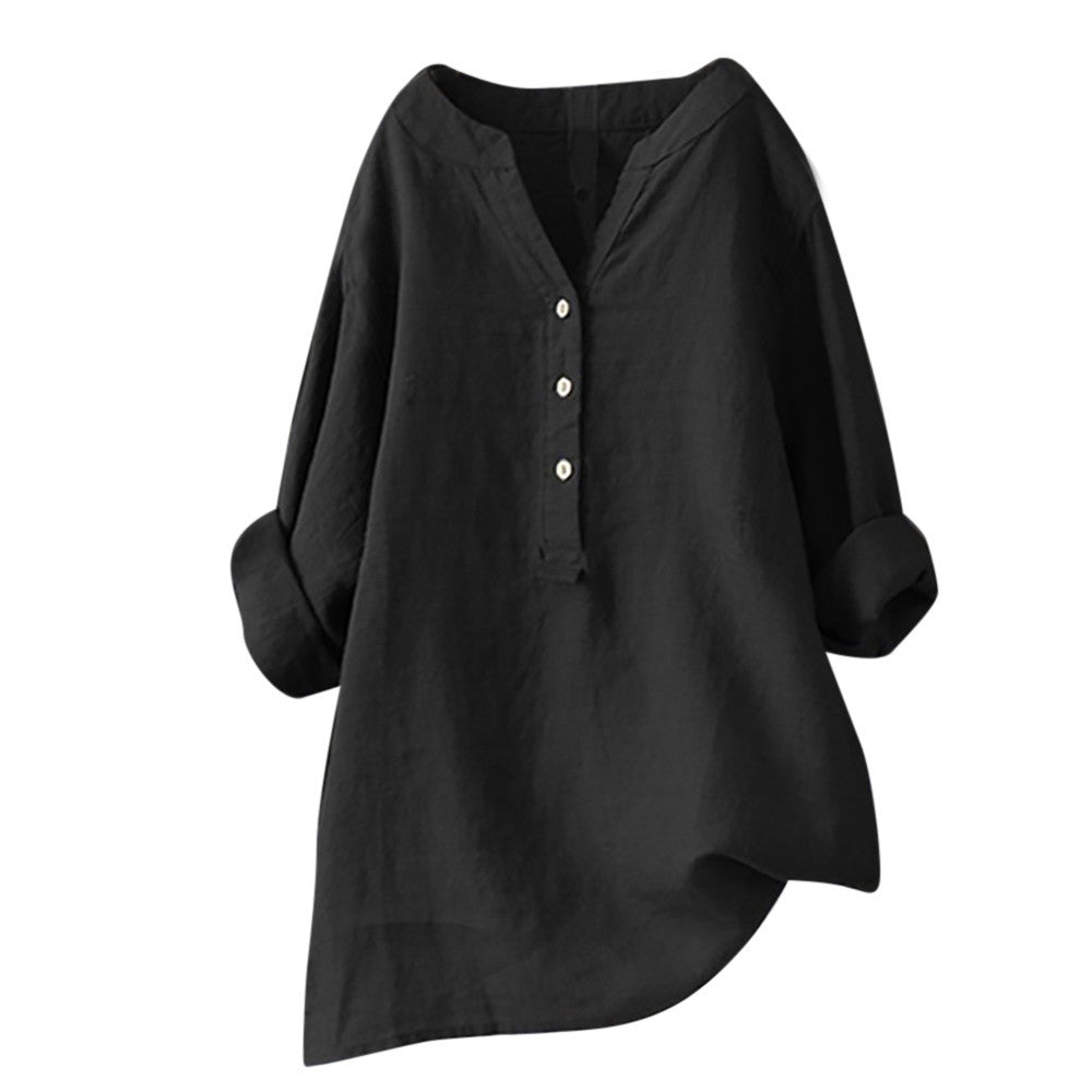 Women's long-sleeved cotton and linen top