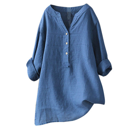 Women's long-sleeved cotton and linen top