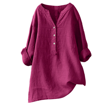 Women's long-sleeved cotton and linen top