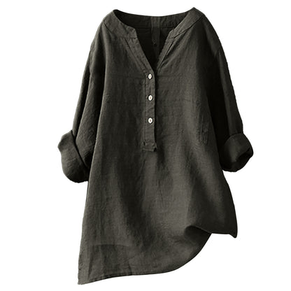 Women's long-sleeved cotton and linen top