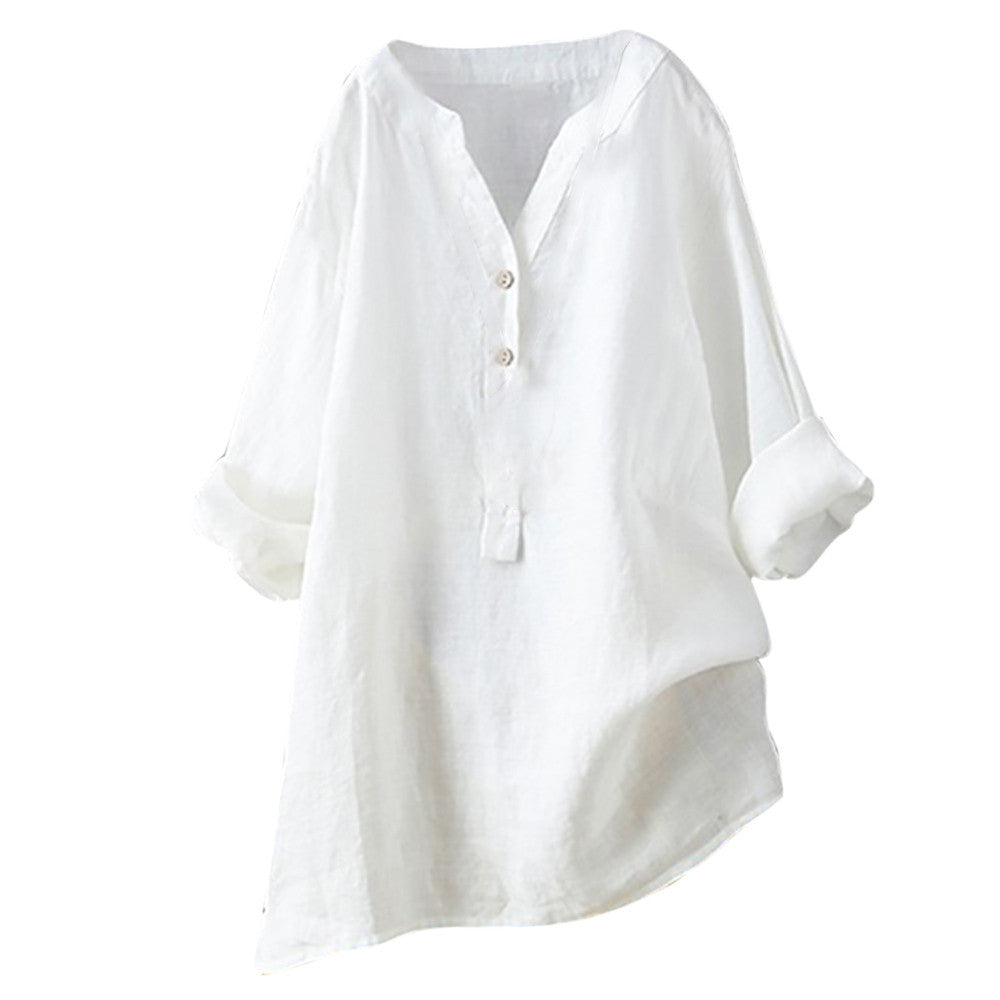 Women's long-sleeved cotton and linen top