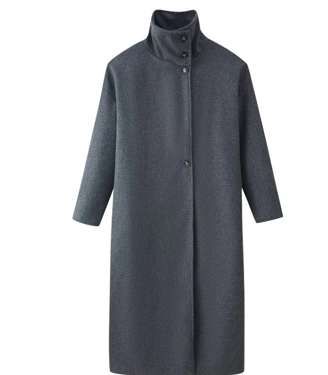 Women's Long Wool Blend Coat with Stand Collar