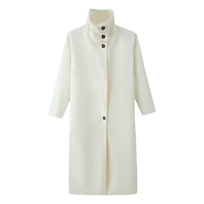 Women's Long Wool Blend Coat with Stand Collar