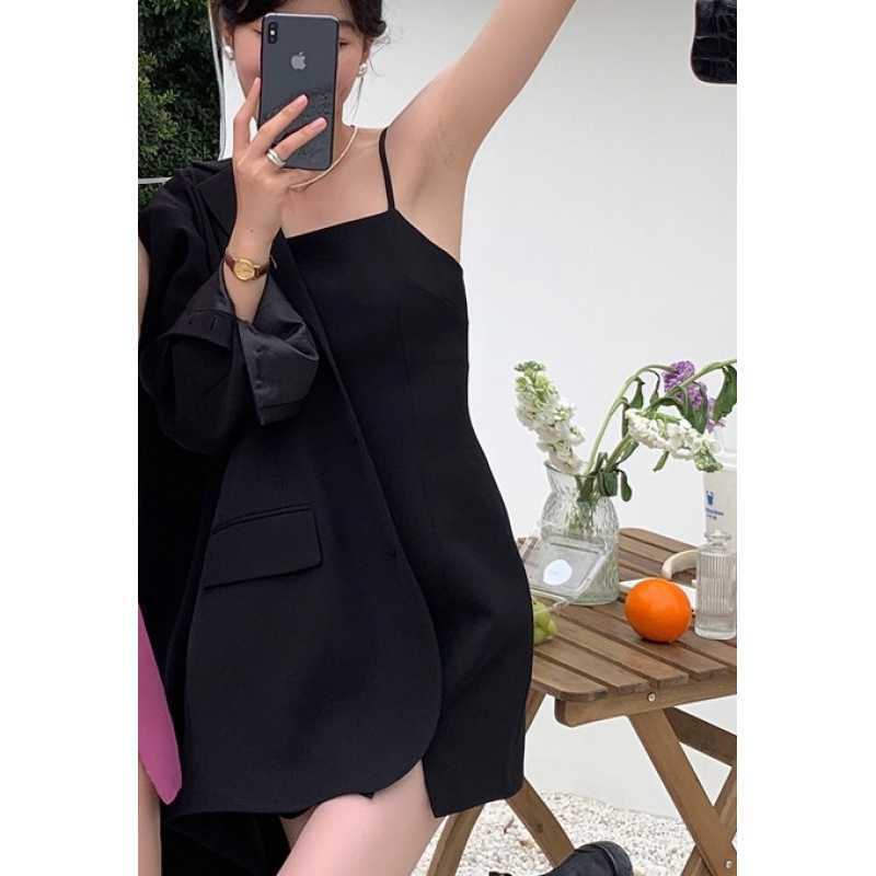 Women's Loose Fit Blazer and Suspenders Skirt Set
