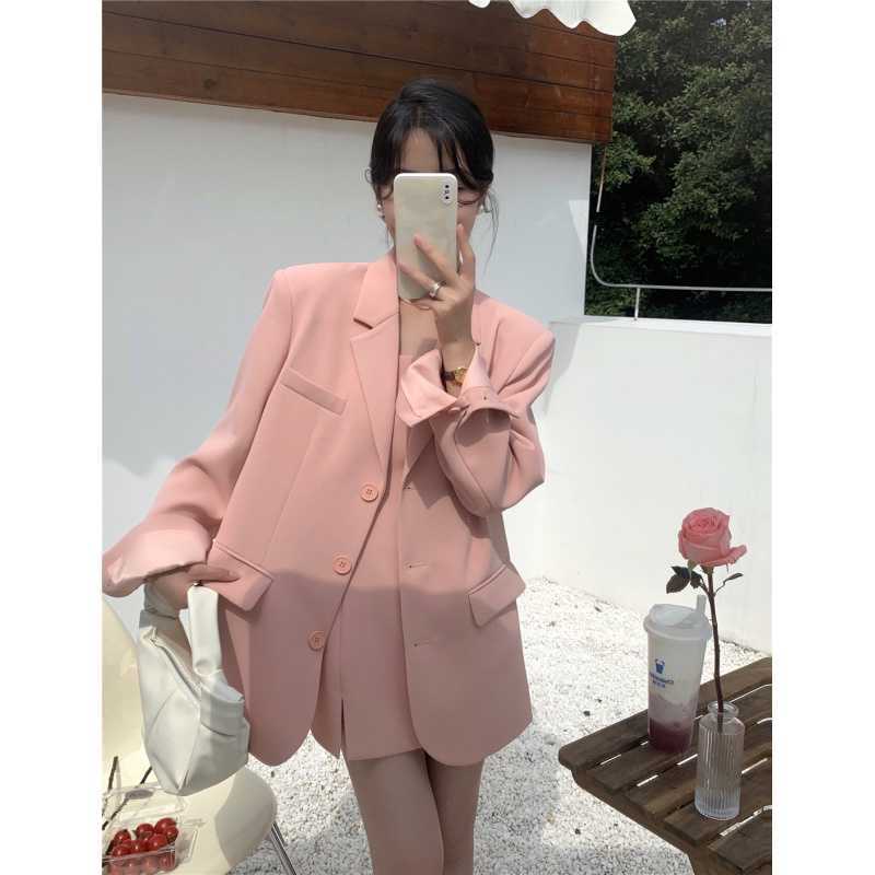 Women's Loose Fit Blazer and Suspenders Skirt Set