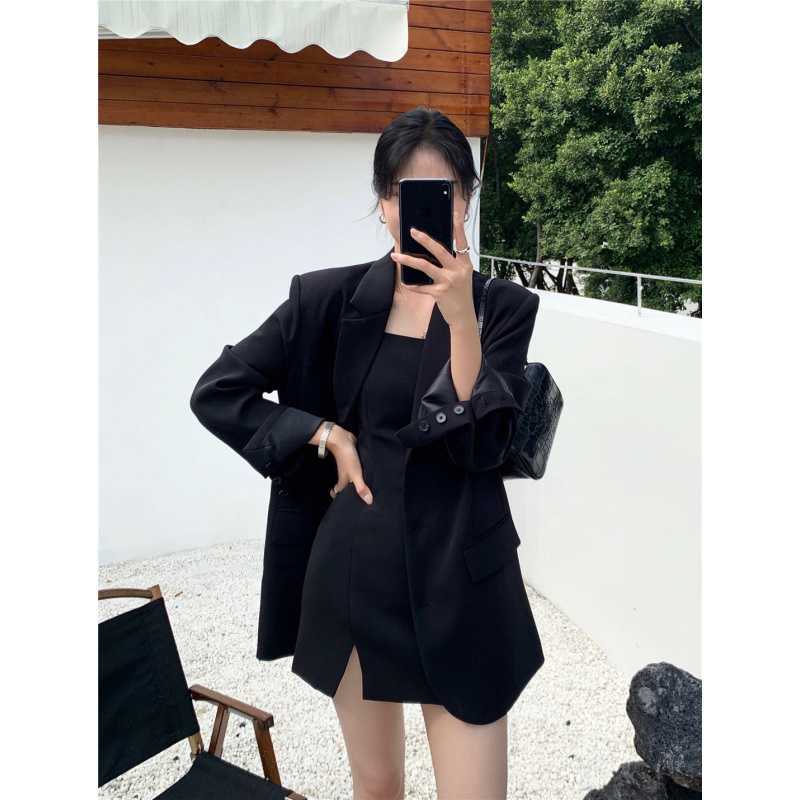 Women's Loose Fit Blazer and Suspenders Skirt Set