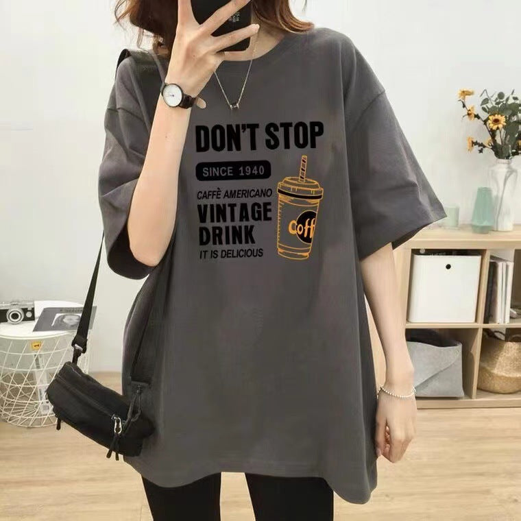 Women's Loose Fit Cotton Short-Sleeve Printed T-Shirt
