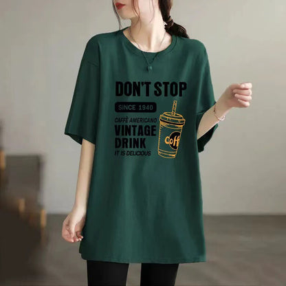 Women's Loose Fit Cotton Short-Sleeve Printed T-Shirt