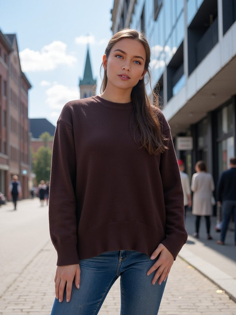 Women's Loose Fit Round Neck Knitted Sweater
