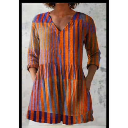 Women's Loose Fit V-Neck Digital Print Short Sleeve Shirt