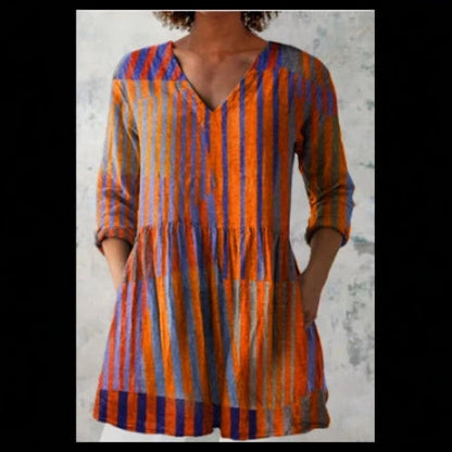 Women's Loose Fit V-Neck Digital Print Short Sleeve Shirt