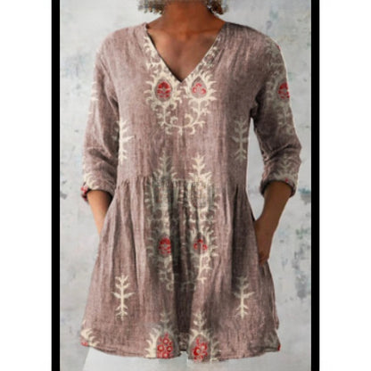 Women's Loose Fit V-Neck Digital Print Short Sleeve Shirt