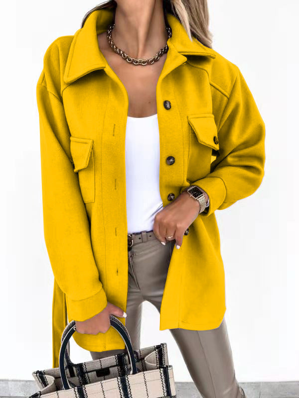 Women's loose-fitting woolen blazer shirt