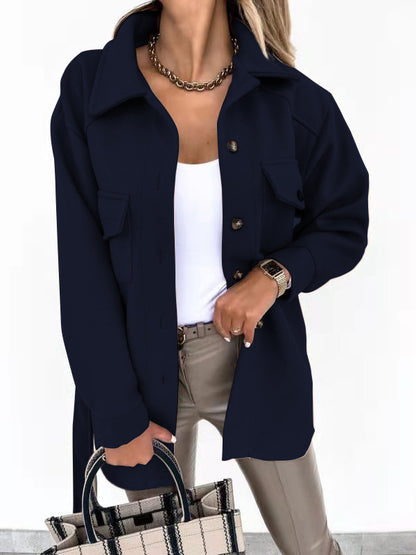 Women's loose-fitting woolen blazer shirt