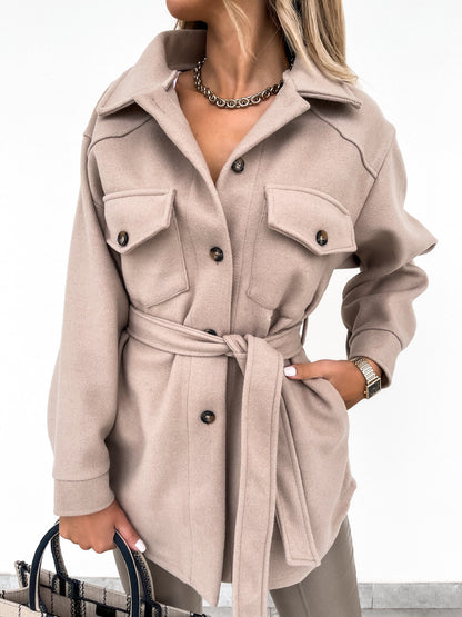 Women's loose-fitting woolen blazer shirt