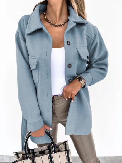 Women's loose-fitting woolen blazer shirt
