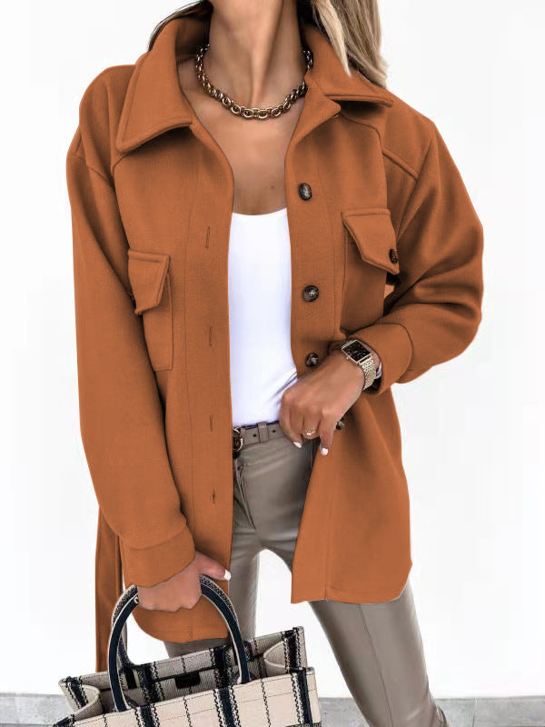 Women's loose-fitting woolen blazer shirt