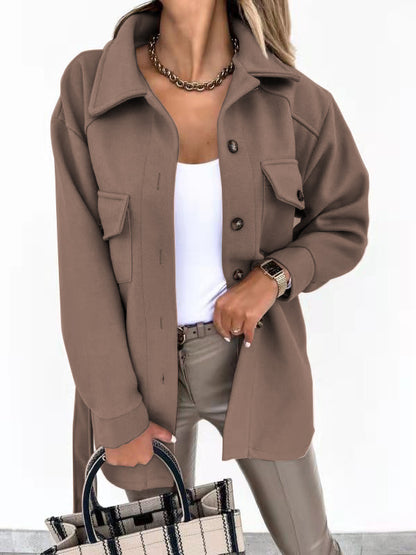 Women's loose-fitting woolen blazer shirt
