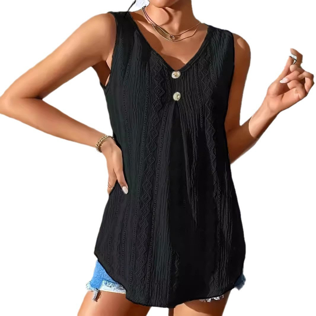 Women's Loose Jacquard Hollow V-neck Sleeveless Top