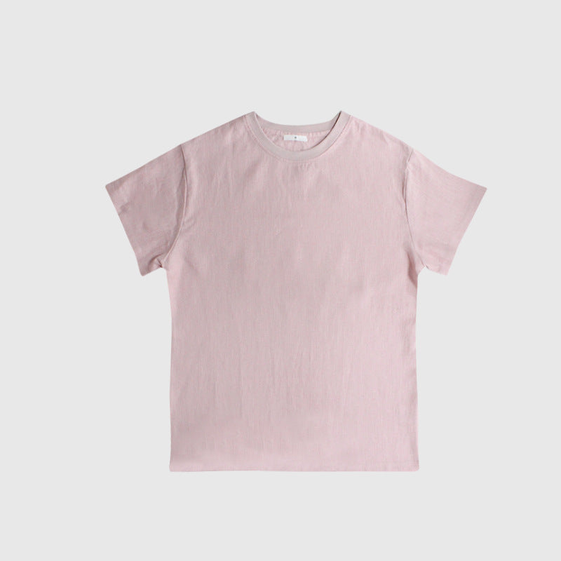Women's Loose Linen T-shirt Short Sleeve Round Neck Top