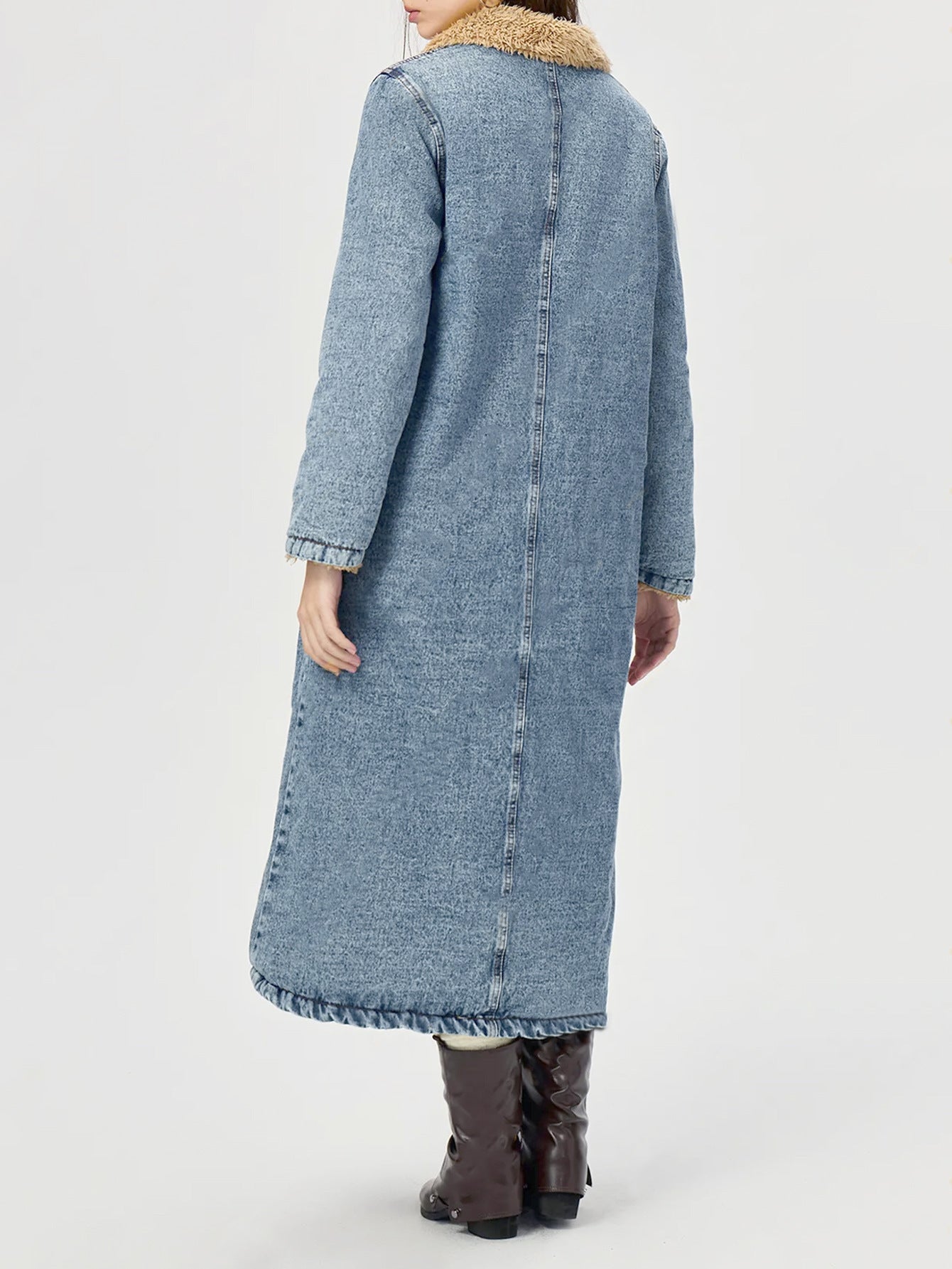 Women's Loose Long Plush-lined Denim Jacket