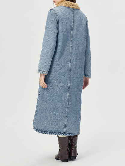 Women's Loose Long Plush-lined Denim Jacket
