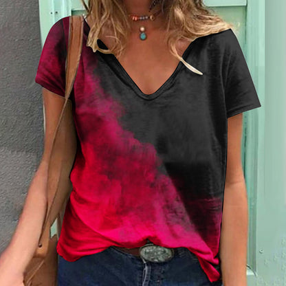 Women's Loose V-neck Floral Print T-shirt