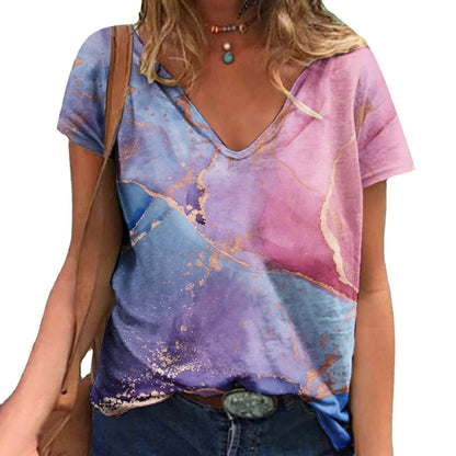 Women's Loose V-neck Floral Print T-shirt