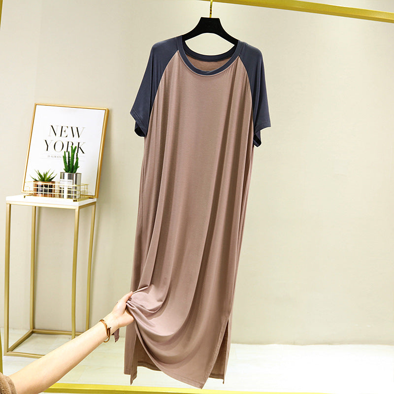 Women's Loose V-Neck Mid-Length Sleep Dress