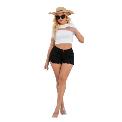 Women's Low-Waist Distressed Denim Shorts