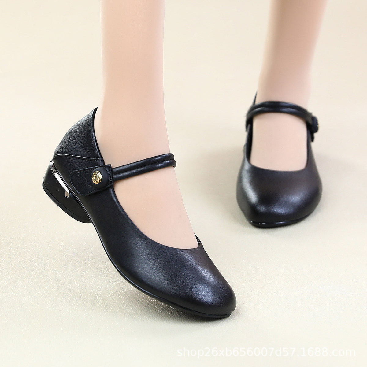 Women's Mary Jane Buckle Strap Leather Shoes
