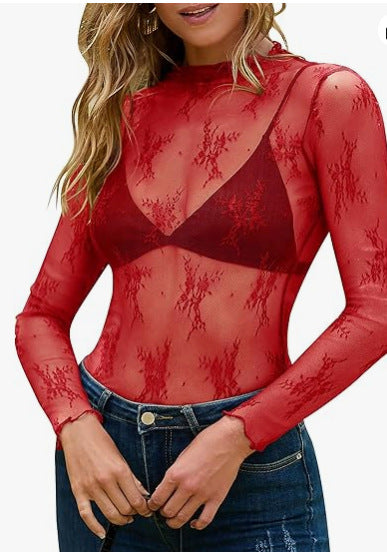 Women's Mesh Lace Layered Blouse