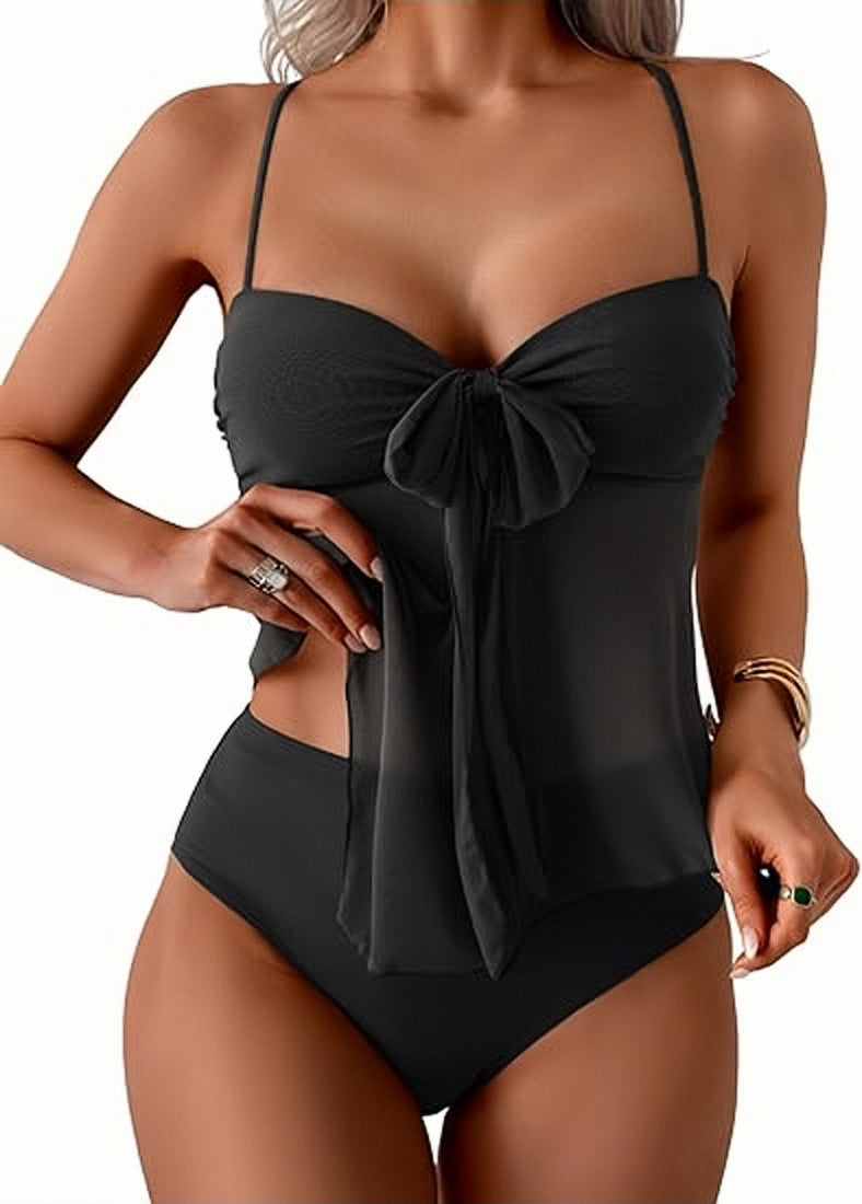 Women's Mesh Lace-Up Two Piece Swimsuit High Waisted Bikini Set