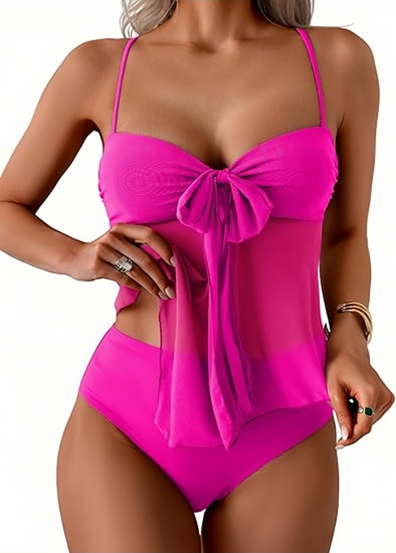 Women's Mesh Lace-Up Two Piece Swimsuit High Waisted Bikini Set