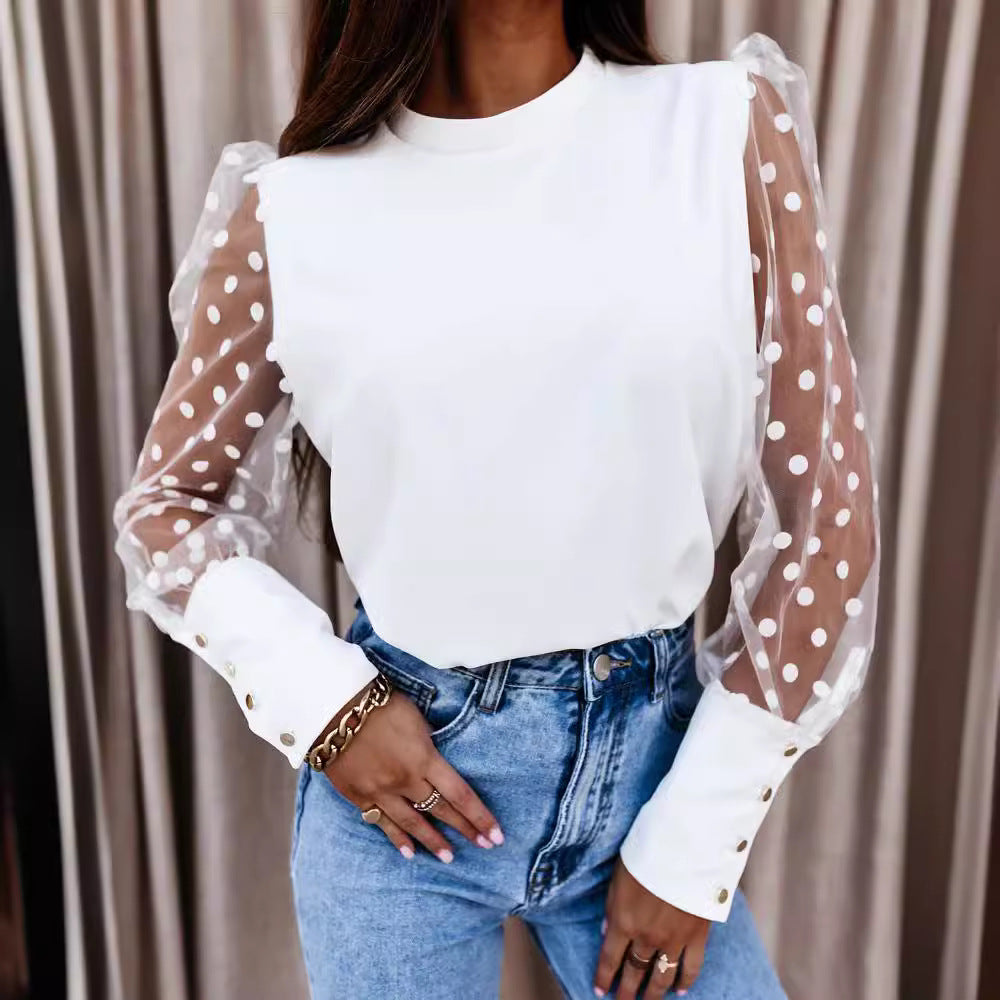 Women's Mesh Stitching Long Sleeve T-Shirt
