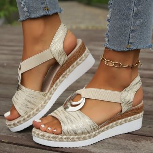 Women's Metal Buckle Wedge Sandals