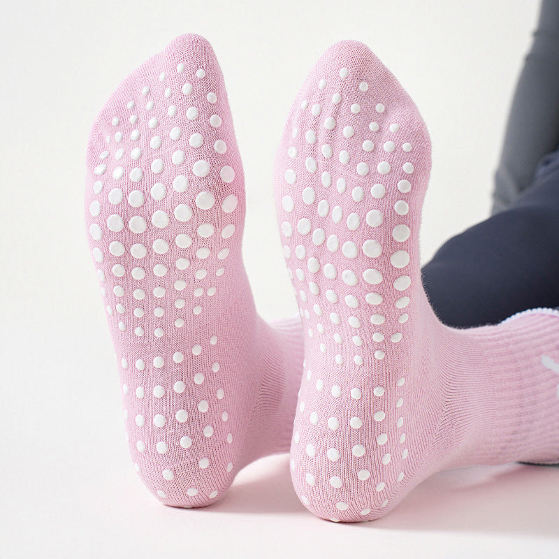 Women's Mid-Calf Yoga Socks with Anti-Slip Grip and Bow Design