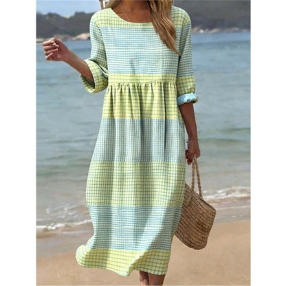 Women's Mid-Length Sleeve Dress with Side Pockets