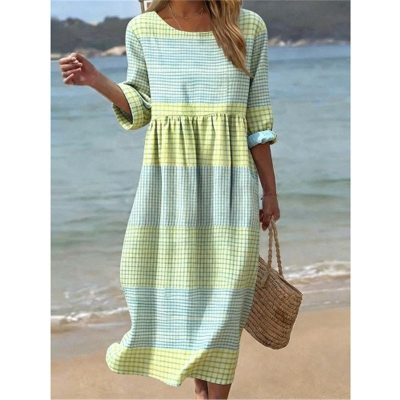 Women's Mid-Length Sleeve Dress with Side Pockets