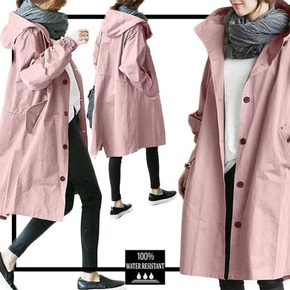 Women's Mid-Length Waterproof Windbreaker Coat