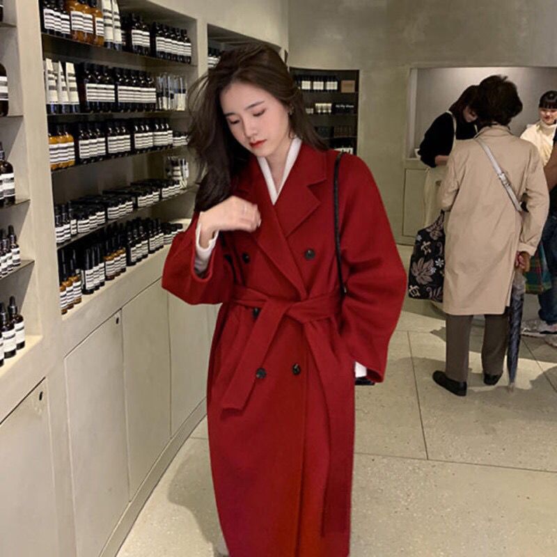 Women's mid-length woolen coat