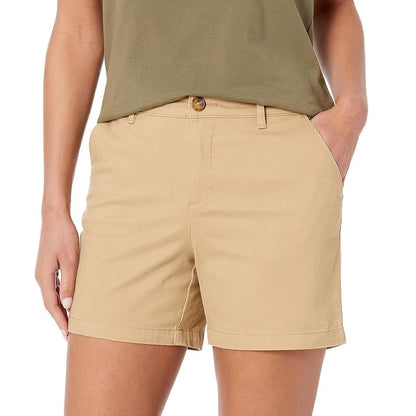 Women's Mid-Waist Khaki Shorts