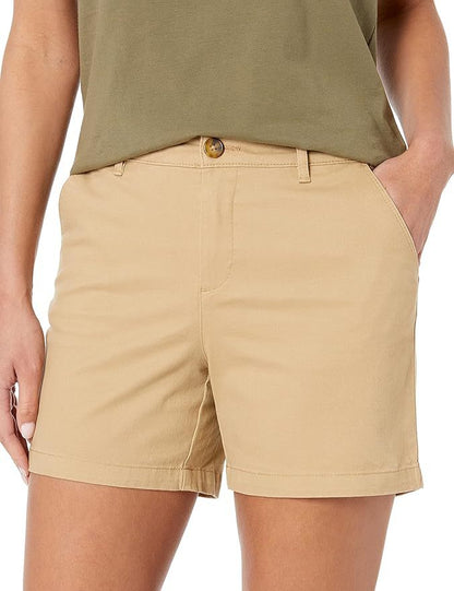 Women's Mid-Waist Khaki Shorts