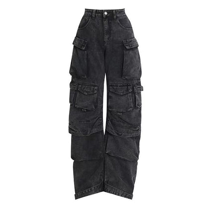 Women's Multi-Pocket Cargo Pants Streetwear Denim Trousers