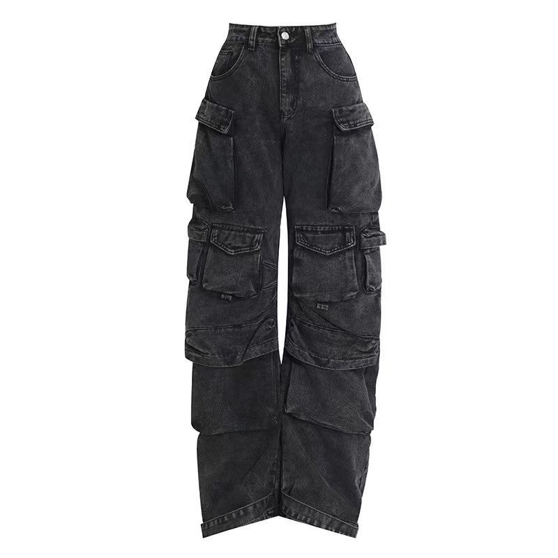 Women's Multi-Pocket Cargo Pants Streetwear Denim Trousers